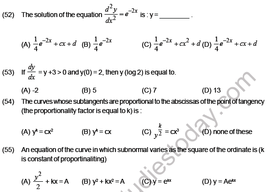 JEE Mathematics Differential Equations MCQs Set B, Multiple Choice ...